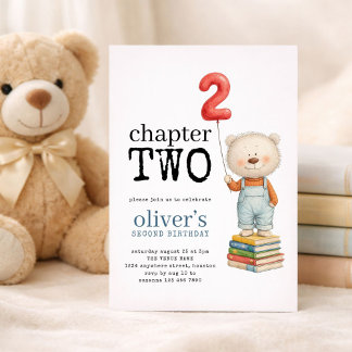 Chapter Two Teddy Bear Books Boy 2nd Birthday Einladung