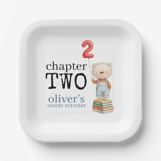 Chapter Two Teddy Bear Books Boy 2nd Birthday Pappteller (Vorderseite)