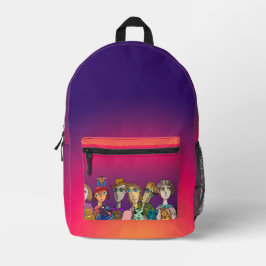 Charaktere und ihre Katzen, die sich über Bedruckter Rucksack