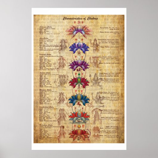 Charakteristika der Chakras Yoga Art Print Poster (Vorne)