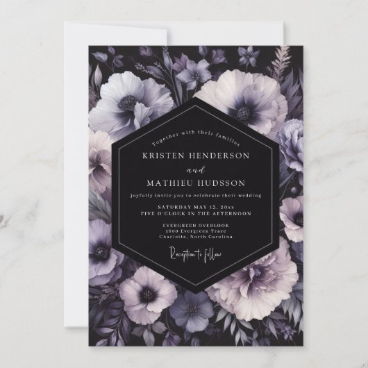 Charcoal Amethyst Bloom Wedding Einladung (Vorderseite)