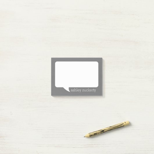 Charcoal and White Talk Bubble with Name Post-it Klebezettel (Auf Schreibtisch)