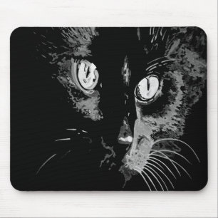 Charcoal Artistic Black Cat Portrait Mousepad
