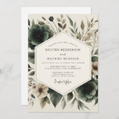 Charcoal Artistic Botanical Wedding Einladung (Vorne/Hinten)