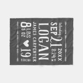 Charcoal Baby Boy Birth Stats Keepake Fleecedecke (Vorderseite (Horizontal))