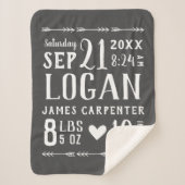 Charcoal Baby Boy Birth Stats Keepake Sherpadecke (Vorderseite)