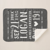 Charcoal Baby Boy Birth Stats Keepake Sherpadecke (Vorderseite (Horizontal))