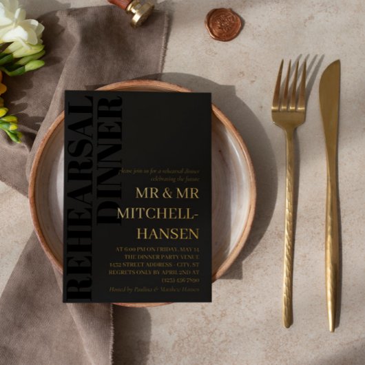 Charcoal Black & Gold Typografy Probe Dinner Folieneinladung