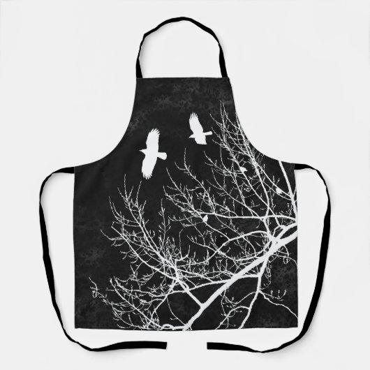 Charcoal Black Gothic Crows Trees Gothic Schürze (Vorderseite)