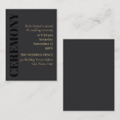 Charcoal Black Typografy Wedding Zeremony Begleitkarte (Vorne/Hinten)