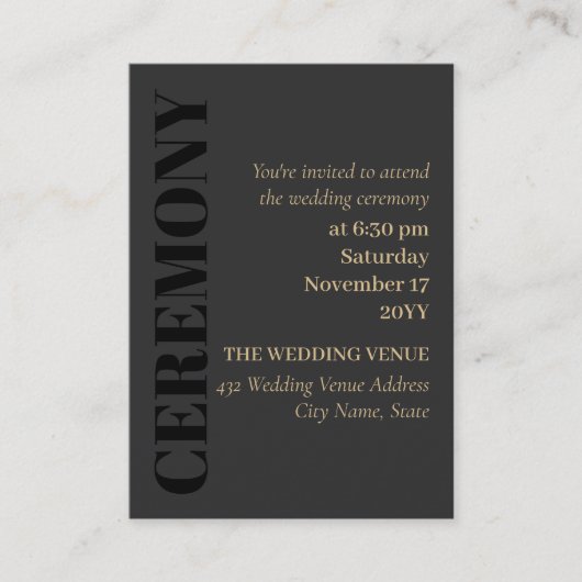 Charcoal Black Typografy Wedding Zeremony Begleitkarte (Vorderseite)