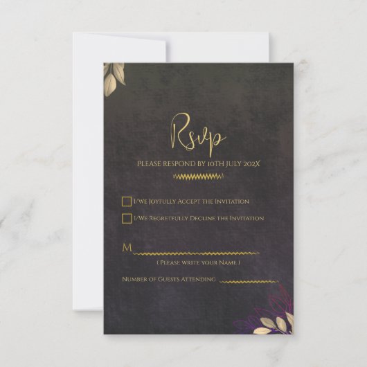 Charcoal Black Velvet Luxe Gold Wedding RSVP (Vorderseite)
