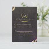 Charcoal Black Velvet Luxe Gold Wedding RSVP (Stehend Vorderseite)