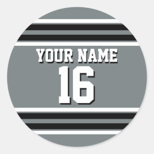 Charcoal Black Whit Team Jersey Name Runder Aufkleber