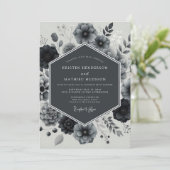 Charcoal Bloom Elegance Wedding Einladung (Stehend Vorderseite)