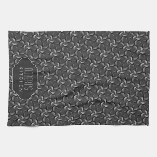 Charcoal Blume Muster Monogram Kitchen Tee Tuch (Horizontal)
