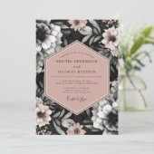 Charcoal Blush Elegant Bloom Wedding Einladung (Stehend Vorderseite)