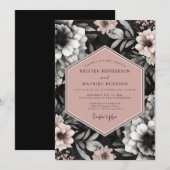 Charcoal Blush Elegant Bloom Wedding Einladung (Vorne/Hinten)