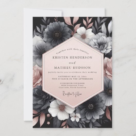 Charcoal Blush Gloaming Wedding Einladung (Vorderseite)
