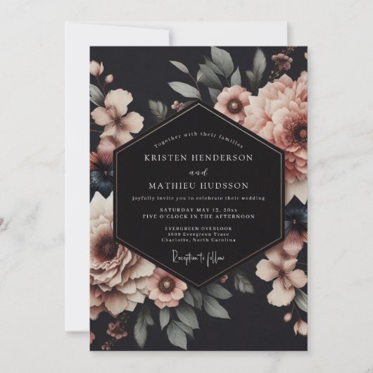 Charcoal Blush Nocturne Wedding Einladung (Vorderseite)