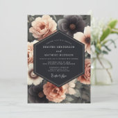 Charcoal & Blush Somber Bloom Wedding Einladung (Stehend Vorderseite)