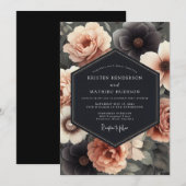 Charcoal & Blush Somber Bloom Wedding Einladung (Vorne/Hinten)