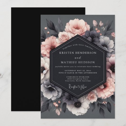 Charcoal Blush Tableau Wedding Einladung (Vorne/Hinten)