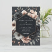 Charcoal Blush Vesperal Bloom Wedding Einladung (Stehend Vorderseite)