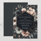Charcoal Blush Vesperal Bloom Wedding Einladung (Vorne/Hinten)