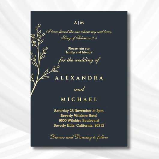Charcoal Botanical Bible Verse Christian Wedding  Folieneinladung