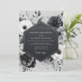 Charcoal Botanical Bloom Wedding Einladung (Stehend Vorderseite)