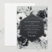 Charcoal Botanical Bloom Wedding Einladung (Vorne/Hinten)