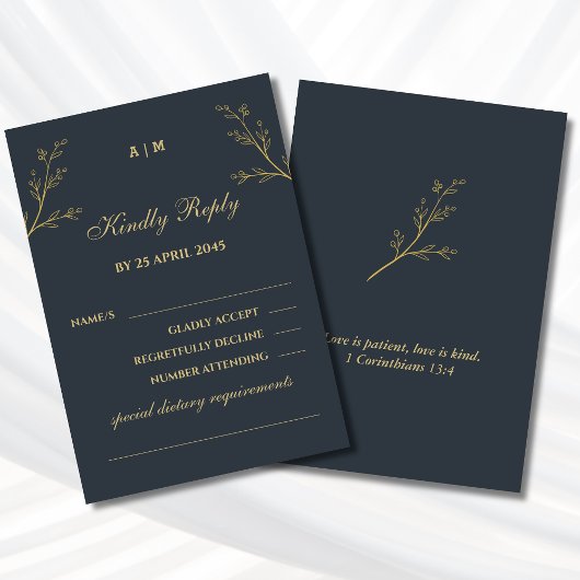 Charcoal Botanical Christian Wedding RSVP  Karte