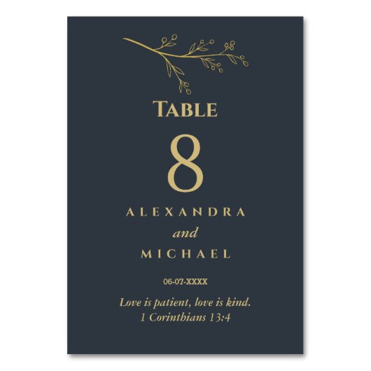 Charcoal Botanical Christian Wedding Tischnummer (Rückseite)