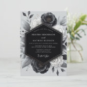 Charcoal Botanical Romance Wedding Einladung (Stehend Vorderseite)