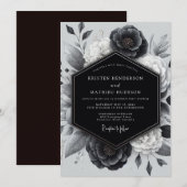 Charcoal Botanical Romance Wedding Einladung (Vorne/Hinten)