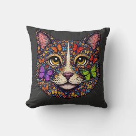 Charcoal Butterfly Blooms Cat Portrait Kitty Lover Kissen