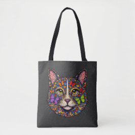 Charcoal Butterfly Blooms Cat Portrait Kitty Lover Tasche
