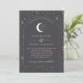 Charcoal Celestial Arched Wedding Invitation Foto Einladung (Stehend Vorderseite)