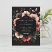 Charcoal Coral Bloom Wedding Einladung (Stehend Vorderseite)