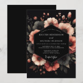 Charcoal Coral Bloom Wedding Einladung (Vorne/Hinten)
