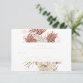 Charcoal Cream Pampas Grass Floral Jungle Wedding RSVP Karte (Stehend Vorderseite)
