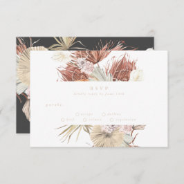 Charcoal Cream Pampas Grass Floral Jungle Wedding RSVP Karte