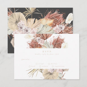 Charcoal Cream Pampas Grass Floral Jungle Wedding RSVP Karte