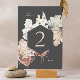 Charcoal Cream Pampas Grass Floral Jungle Wedding Tischnummer