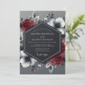 Charcoal Crimson Bloom Wedding Einladung (Stehend Vorderseite)