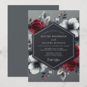 Charcoal Crimson Bloom Wedding Einladung (Vorne/Hinten)