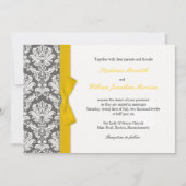 Charcoal Damask Yellow Bow Wedding Einladung (Vorderseite)