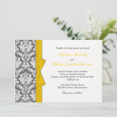 Charcoal Damask Yellow Bow Wedding Einladung (Stehend Vorderseite)