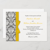 Charcoal Damask Yellow Bow Wedding Einladung (Vorne/Hinten)